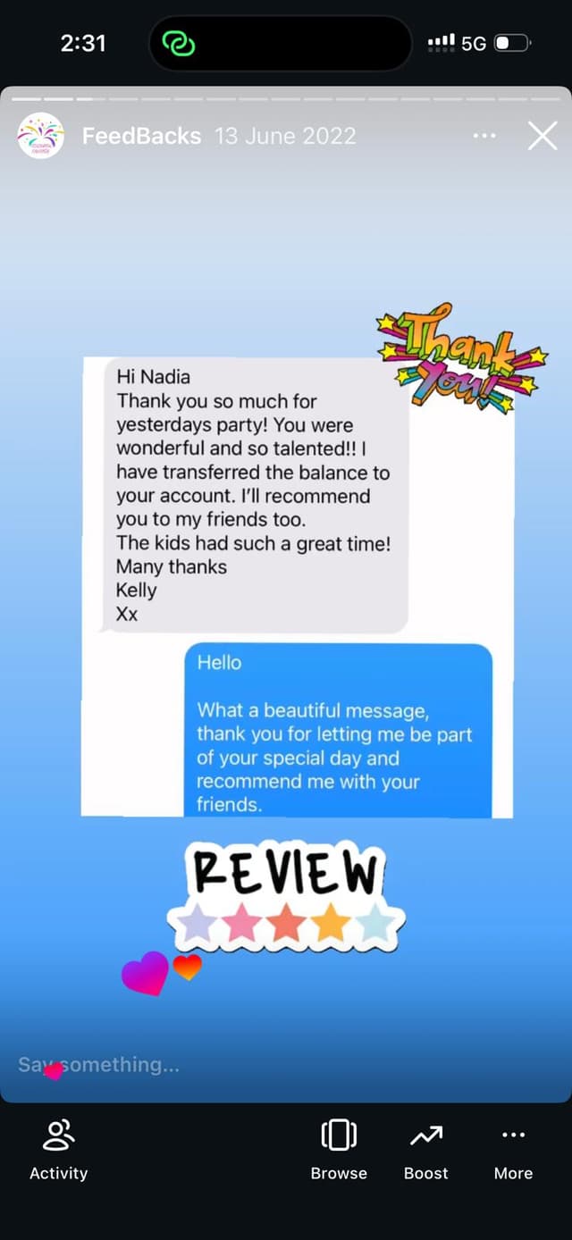 Client review from Kelly - wonderful and talented